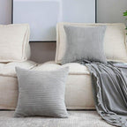 Home Brilliant Set of 2 Striped Corduroy Euro Sham Large Throw Pillow Cover Decorative Cushion Cover for Bed, 24 x 24 inch, Light Grey