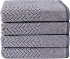 Texere 100% Organic Cotton Jacquard 650 GSM Premium Bath Towel Sets - Extra Absorbent Quick Dry Towel Wrap (Cable, Granite, 4 Bath Towels)