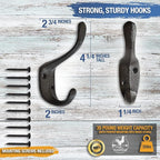 Rustic Cast Iron Coat Hooks (5 Pack) - Wall Mounted Farmhouse Decorative Vintage Hooks for Hanging Coats, Bags, Hats, Towels (Black, Large Spoon)