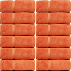 Luxury Hotel & Spa Collection, 100% Turkish Cotton 700 GSM Cloth, for Body wash, Makeup Remover & Facial Cleaning, Baby, face, Dobby Border Soft washcloths Towel Set 13" X 13", Coral, Set of 12