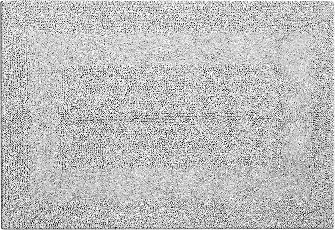 Bathroom Rugs Set 2 Piece Light Grey Cotton Tufted Reversible Washable Bath Mats for Bathroom Floor| Quick Dry Bathroom Mat for Tub Spa Shower Toilet| Entry Way Door Mats|21x32 & 17x24 Inches