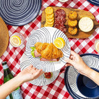 bzyoo 12 Piece Melamine Dinnerware Set - Durable, Dishwasher Safe Blue Plates and Bowls - Dining, Parties, Camping Dish Set Blue Planet Collection