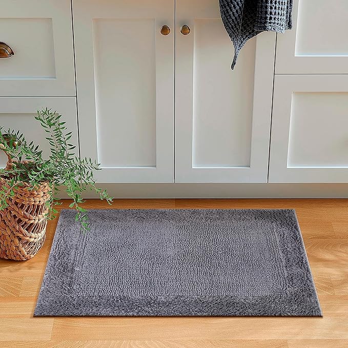 Savi Home Bath Mat Rug 17x24 Charcoal Grey, 100% Pure Cotton, Super Soft Bath Rug, Plush & Absorbent, Hand Tufted Heavy Weight Construction, Full Reversible Step Out Rugs