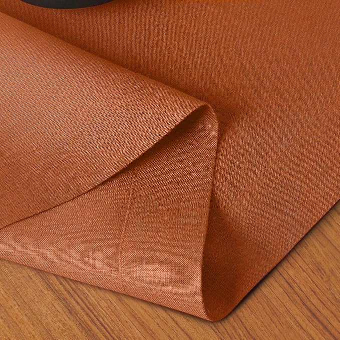 D'Moksha Homes Linen Rust Table Runner 90 Inches Long - 100% Pure Linen 14 x 90 Inch Table Runner for Dining, Fall and Halloween - Machine Washable