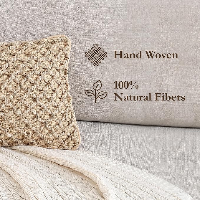 Boho Living Jada Decorative Throw, Includes Accent, Premium Woven Design, Living Room Décor, (1) 12" x 20" Pillow Cover with Insert, Beige
