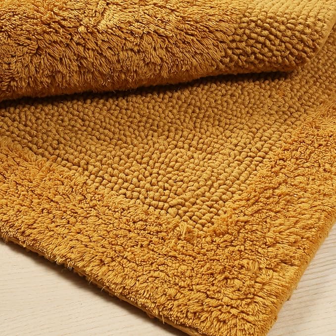 Savi Home Bath Mat Rug 17x24 Honey Mustard, 100% Pure Cotton, Super Soft Bath Rug, Plush & Absorbent, Hand Tufted Heavy Weight Construction, Full Reversible Step Out Rugs