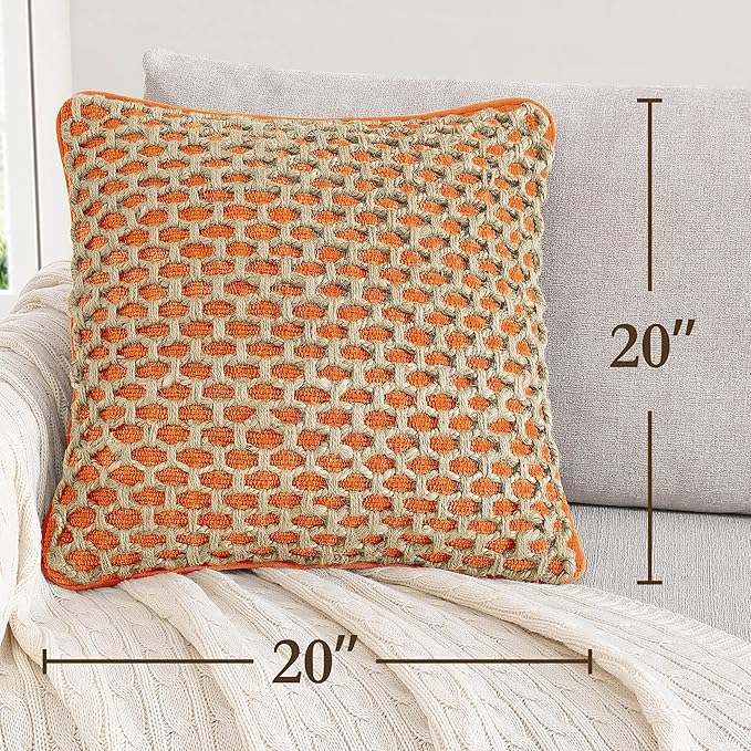 Boho Living Jada Premium Woven Design, Decorative Throw, Living Room Décor, (2) 20" x 20" Pillow Covers, Harvest Orange 2 Count
