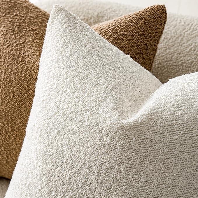 Foindtower Pack of 2 Textured Boucle Throw Pillow Covers Accent Solid Pillow Cases Cozy Soft Decorative Couch Cushion Case for Chair Sofa Bedroom Living Room Home Decor, 20 x 12 Inch,White