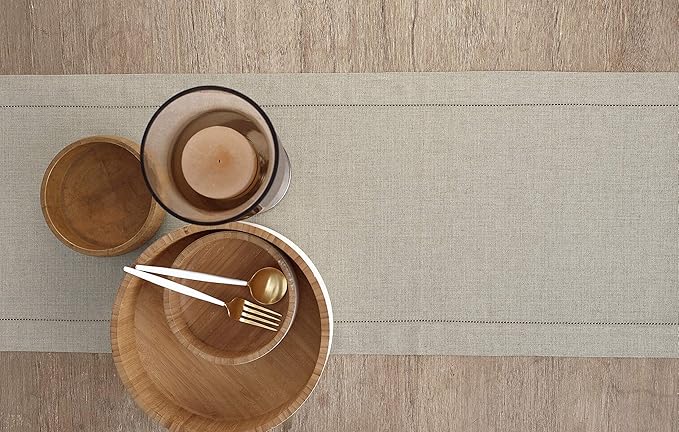 Solino Home Linen Natural Table Runner 90 Inches Long - 100% Pure Linen Hemstitch 14 x 90 Inch Table Runner for Dining, Fall, Autumn, Thanksgiving, Christmas - Classic Hemstitch