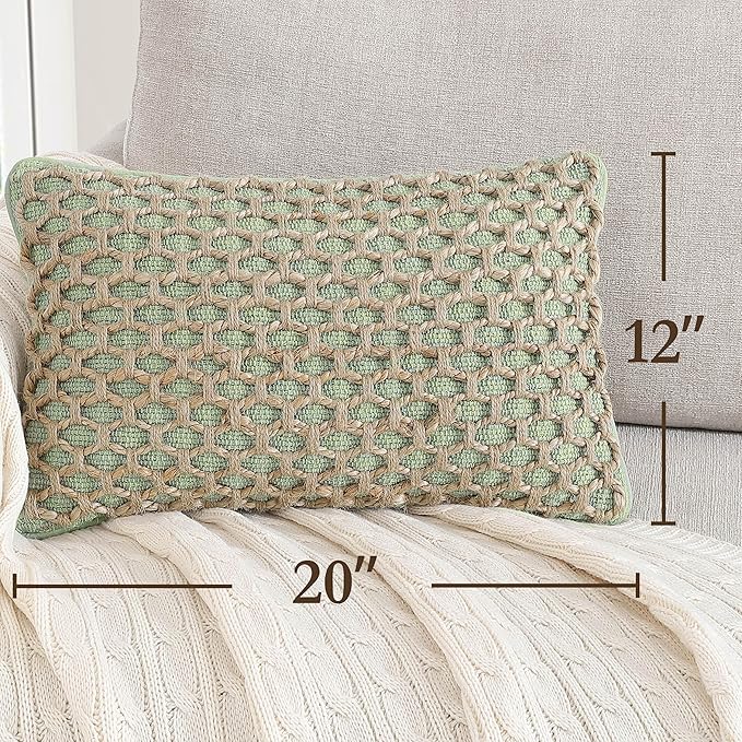 Boho Living Jada Decorative Throw, Includes Accent, Premium Woven Design, Living Room Décor, (1) 12" x 20" Pillow Cover with Insert, Sage Green