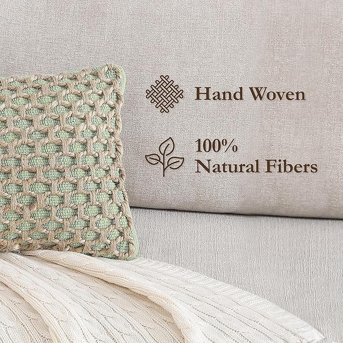 Boho Living Jada Decorative Throw, Includes Accent, Premium Woven Design, Living Room Décor, (1) 12" x 20" Pillow Cover with Insert, Sage Green