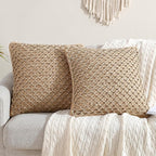 Boho Living Jada Decorative Throw, Includes Accent Insert, Premium Woven Design, Living Room Décor, (2) 20" x 20" Pillow Covers, Beige 2 Count