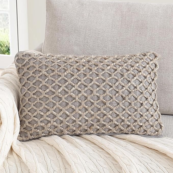 Boho Living Jada Decorative Throw, Includes Accent, Premium Woven Design, Living Room Décor, (1) 12" x 20" Pillow Cover with Insert, Grey