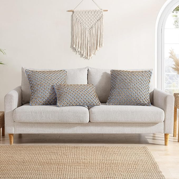 Boho Living Jada Decorative Throw, (1) 18" x 18" Pillow Cover with Insert, Light Blue