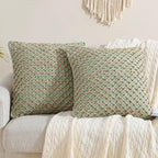 Boho Living Jada 2 Pc Decorative Throw Pillow Covers, Pillow Insert not Included, Premium Woven Design, Living Room Décor, (2) 20" x 20", Sage Green