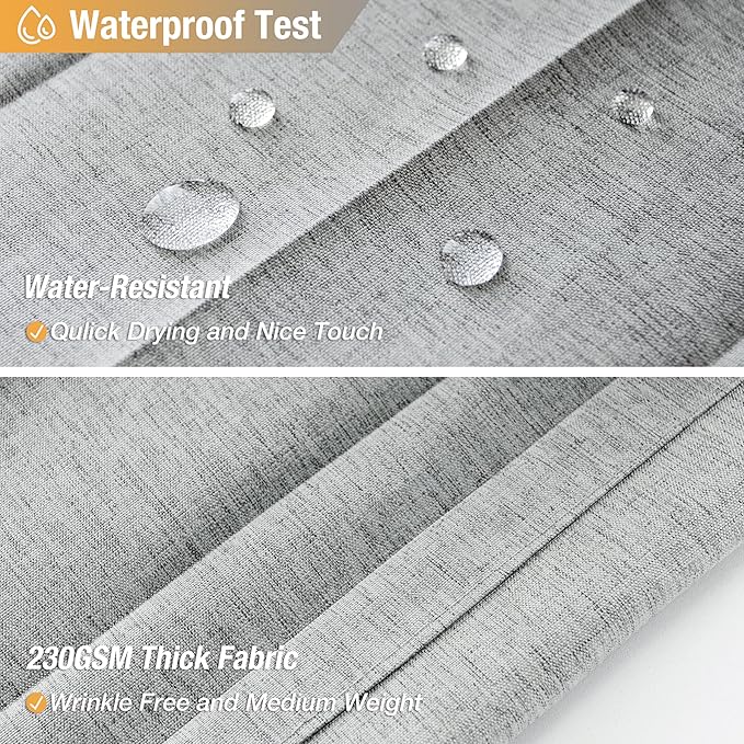 Jubilantex Folding Linen Shower Curtain for Bathroom Grey Waterproof Shower Curtain 1 Panel with 14 Metal Grommets and 1 Tie Back for Hotel,70"x70"