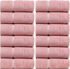 Luxury Hotel & Spa Quality, 100% Turkish Cotton 700 GSM Cloth, Towel, for Body wash, Makeup & Facial Cleaning, Baby, face, loofah, Dobby Border Soft washcloths Towel Set 13" X 13", Pink, Set of 12