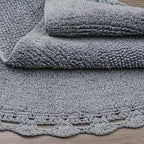 Half Circle Bohemian Bathroom Rug with Handwoven Chrochet Border, Beautifully Handcrafted 100% Cotton Mat - 22x42", Round Boho Bedroom Rug, Boho Bathroom Décor, Machine Washable - Charcoal Grey