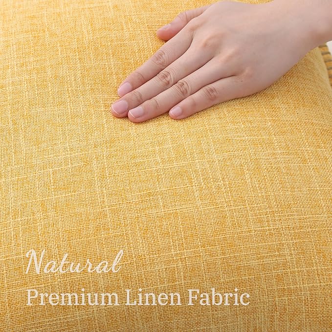 decorUhome Decorative Outdoor Throw Pillow Covers 20x20 Set of 2, Square Linen Rustic Neutral Farmhouse Euro Pillow Covers with Stitched Edge for Couch, Sofa, Living Room, Mustard Yellow