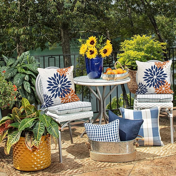 DFXSZ Blue Orange Outdoor Flower Pillow Covers 20x20 Inch Set of 2 White Colored Throw Pillows Outdoor Waterproof Decor for Living Room Sofa Patio Funiture Garden Floral Polyester pillow covers 002C20