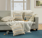 GRUHUM Throw Pillow Covers 18x18 Inch Set of 2 Boho Decorative Handwoven Fancy Tufted Cushion Case for Living Room Bedroom Sofa Couch Farmhouse Car Home Decor Cotton Comfy Square Modern 18"x18", Cream