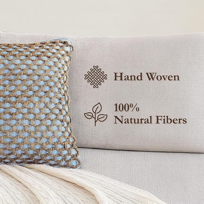 Boho Living Jada Decorative Throw, (2) 20" x 20" Pillow Covers, Light Blue 2 Count