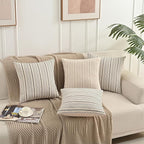Black Pillow Covers Linen Farmhouse Throw Pillow Covers Outdoor Striped Decorative Square Throw Pillows for Couch Sofa Bed 18x18 in Pack of 2 Black and Cream