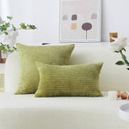 Home Brilliant Euro Sham 24x24 Spring Pillow Covers Set of 2 Striped Corduroy Textured Velvet European Pillow Covers for Couch Holiday Decor, 60cm x 60cm, 24 x 24 inch, Grass Green
