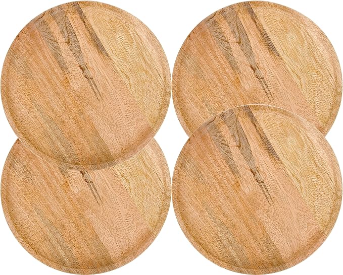 Alpha Living Home Round Wood Chargers Plates 11 Inch Natural Wood Charger Plates Set of 4 - Serving Plates for Dinner, Wedding, Tabletop Decor, Holiday, Party, Baby Shower, Event Decoration - Natural