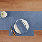 Solino Home Linen Table Runner 120 Inches Long - Athena, 100% Pure Linen Blue Denim Dining Table Runner 14 x 120 Inch