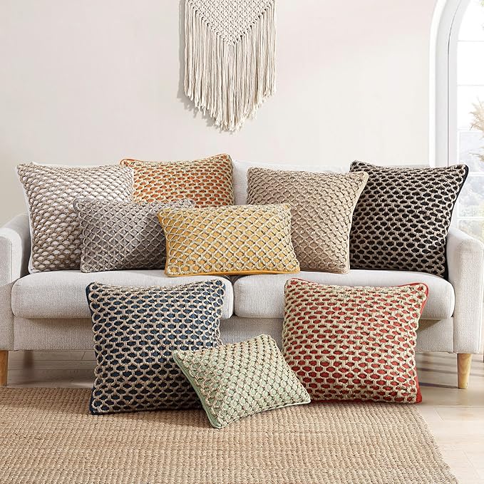 Boho Living Jada Premium Woven Design, Living Room Décor, Decorative Throw, (2) 18" x 18" Pillow Covers with Insert, Sage Green 2 Count