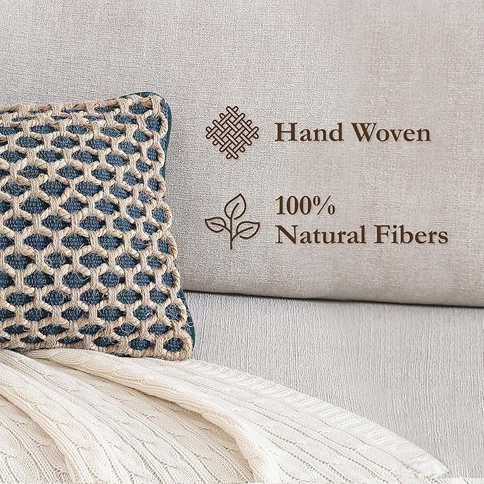 Boho Living Jada Decorative Throw, Includes Accent, Premium Woven Design, Living Room Décor, (1) 12" x 20" Pillow Cover with Insert, Indigo