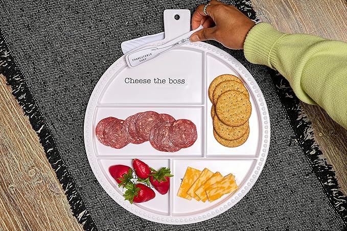 Mud Pie Melamine Charcuterie Board; board 15" x 13" dia | tongs 5 3/4"