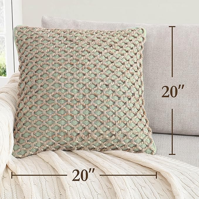 Boho Living Jada Decorative Throw, Includes Accent, Premium Woven Design, Living Room Décor, (1) 20" x 20" Pillow Cover with Insert, Sage Green