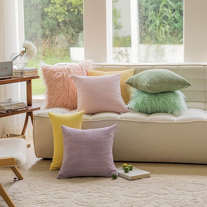 Home Brilliant Decorative Pillow Covers Pink Couch Throw Pillows Sets of 2 Striped Velvet Throw Pillow Covers for Decoration, 55cm, 22 x 22 Inch, Blush Pink