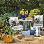 Black Brown Outdoor Pillow Covers 16x16 Inch Set of 2 White Gray Flower Throw Pillows Farmhouse Outdoor Modern Floral Polyester Square Cushion Case Decor for Sofa Patio Funiture Garden 01A16