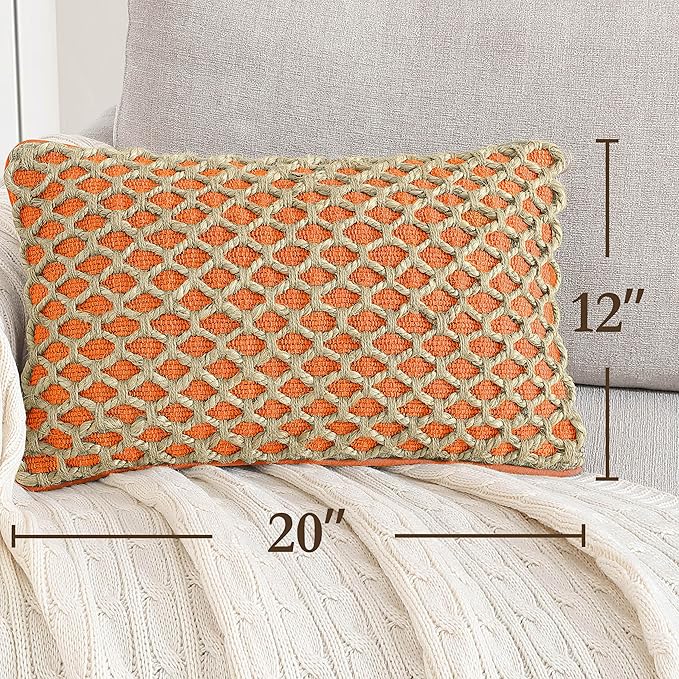 Boho Living Jada Premium Woven Design, Living Room Décor, Decorative Throw, (1) 12" x 20" Pillow Cover with Insert, Harvest Orange