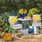 DFXSZ Yellow Blue Flower Pillow Covers 22x22 Inch Set of 2 White Gray Colored Throw Pillows Outdoor Waterproof Decor for Living Room Sofa Patio Funiture Garden Floral Polyester Pillow Covers 002J22