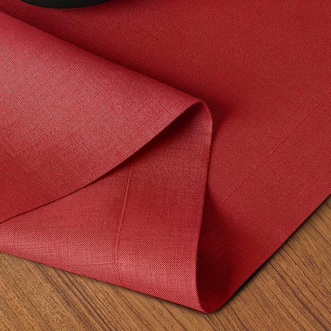 D'Moksha Homes Linen Table Runner 60 Inches - 100% Pure Linen Bright Red Table Runner 14 x 60 Inch for Coffee Tables, Dresser, Fall, Autumn and Halloween - Machine Washable