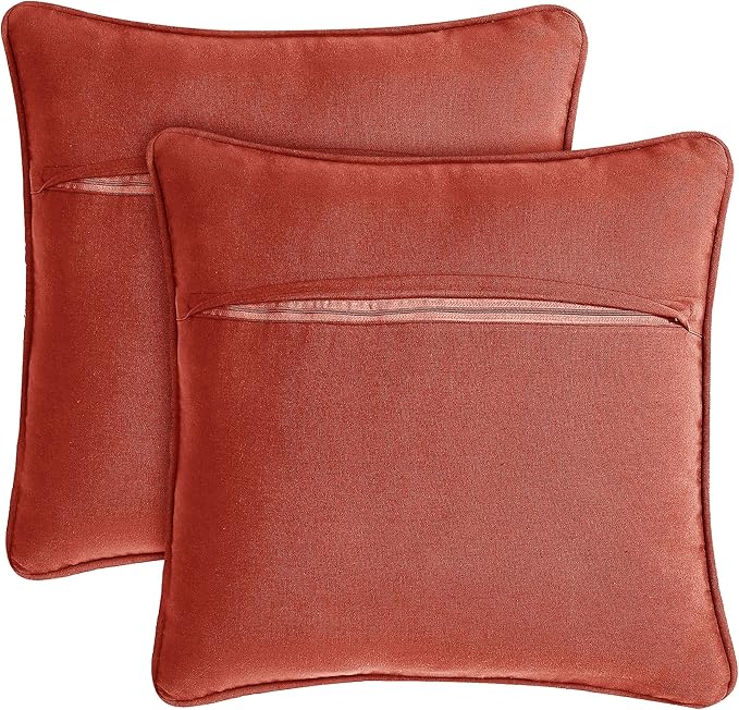 Boho Living Jada Premium Woven Design, Living Room Décor, Decorative Throw, (2) 18" x 18" Pillow Covers, Rust 2 Count