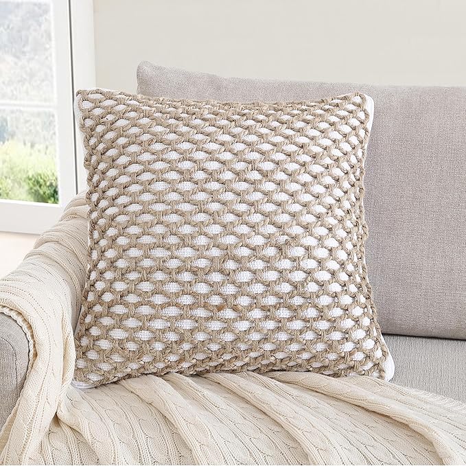 Boho Living Jada Decorative Throw, Includes Accent, Premium Woven Design, Living Room Décor, (1) 20" x 20" Pillow Cover with Insert, White