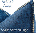decorUhome Decorative Outdoor Throw Pillow Covers 16x16 Set of 2, Square Linen Rustic Neutral Farmhouse Euro Pillow Covers with Stitched Edge for Couch, Sofa, Living Room, Dark Blue