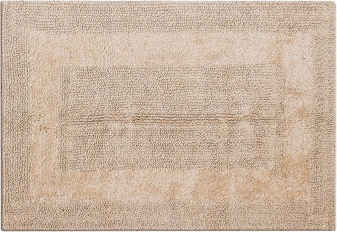 Bathroom Rugs Set 2 Piece Linen Beige Cotton Tufted Reversible Washable Bath Mats for Bathroom Floor| Quick Dry Bathroom Mat for Tub Spa Shower Toilet| Entry Way Door Mats|21x32 & 17x24 Inches