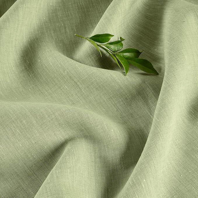 Solino Home Linen Table Runner 90 Inches Long - Athena, 100% Pure Linen Chambray Olive Table Runner 14 x 90 Inch for Dining, Fall, Autumn, Thanksgiving