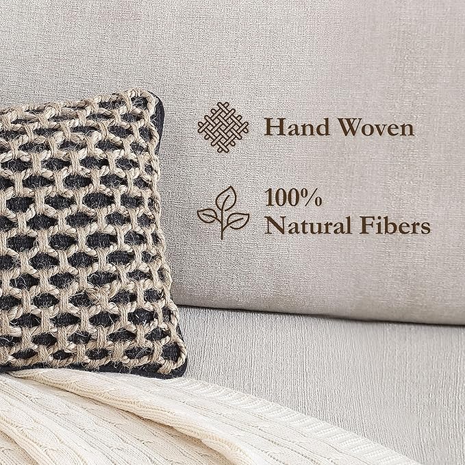 Boho Living Jada Premium Woven Design, Living Room Décor, Decorative Throw, (1) 12" x 20" Pillow Cover, Black