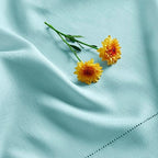 Solino Home Linen Aqua Blue Table Runner 120 Inches Long - 100% Pure Linen Hemstitch 14 x 120 Inch Table Runner for Dining - Classic Hemstitch