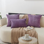 Home Brilliant Purple Pillow Covers Decorative Throw Pillows Striped Corduroy Velvet Large Euro Sham Couch Throw Pillow Cover for Bed, 24x24 inch, Eggplant