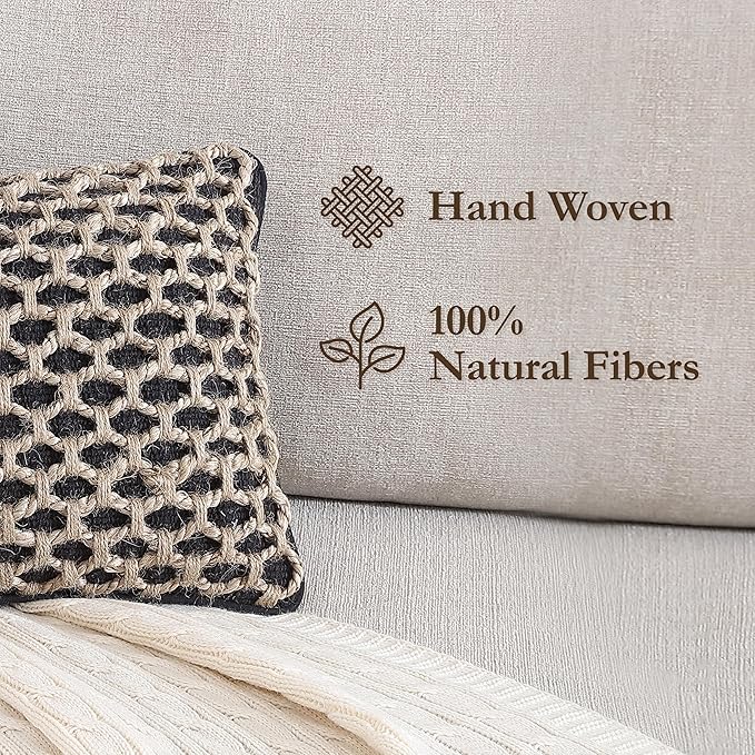 Boho Living Jada Decorative Throw, Includes Accent, Premium Woven Design, Living Room Décor, (1) 12" x 20" Pillow Cover with Insert, Black