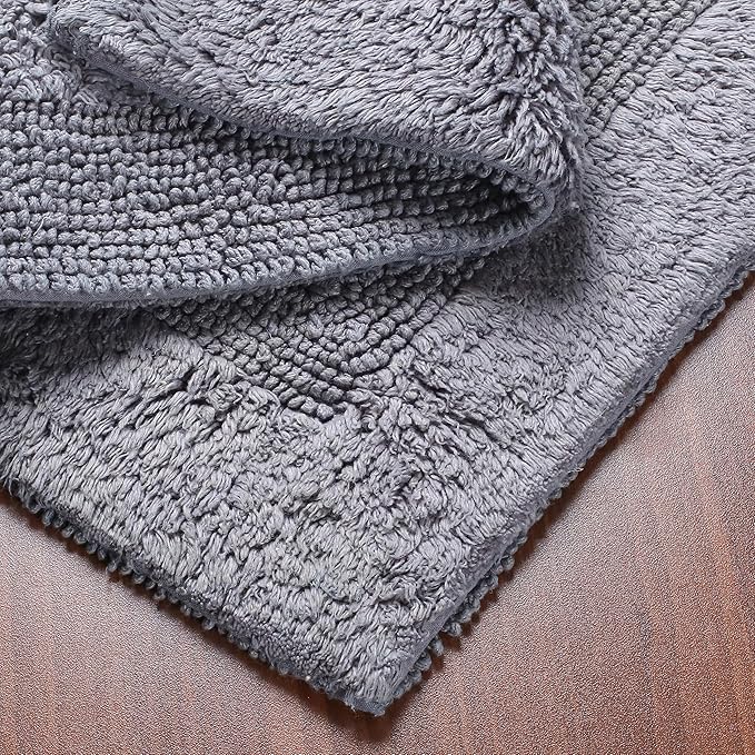 Savi Home Bath Mat Rug 17x24 Charcoal Grey, 100% Pure Cotton, Super Soft Bath Rug, Plush & Absorbent, Hand Tufted Heavy Weight Construction, Full Reversible Step Out Rugs