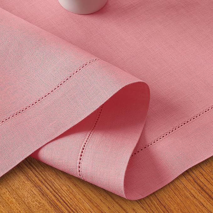 D'Moksha Homes Linen Dusty Pink Table Runner 84 Inches Long - 100% Pure Linen Table Runner 14 x 84 Inch for Fall, Autumn and Halloween - Classic Hemstitch